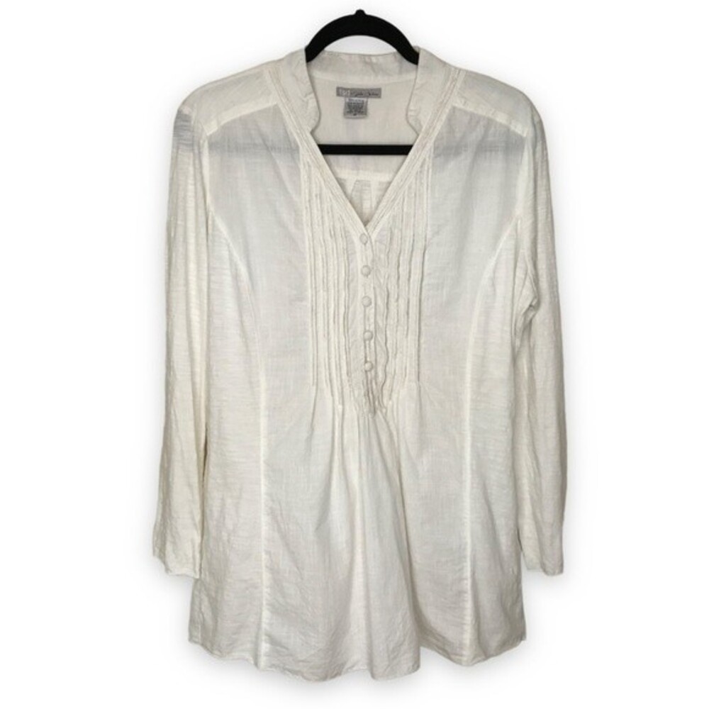 tsd by Stella Carakasi Long Sleeve Pin Tucks 100% Cotton Ivory Popover Medium